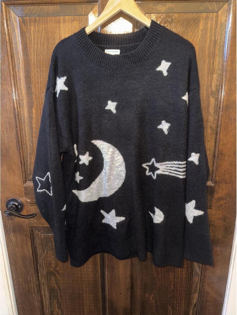 Earthbound Trading Co. Celestial Moon and Stars Oversized Knit Sweater